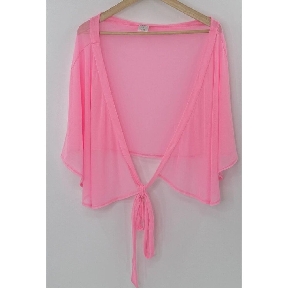 Wild Fable Women’s Neon Pink Mesh Cropped Tie-Front Cover Up Cardigan XL Boho